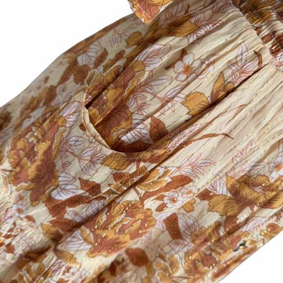 SPELL coco lei flutter sleeve playdress caramel Metallic floral mini dress small - Picture 10 of 12